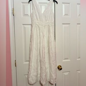 Vince White Pleated Raw Edge Double V-Neck Dress Bridal